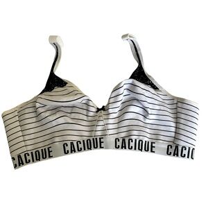 Cacique Branded Cotton Unlined No Wire Bra With Stripe & Lace Detail - 44D